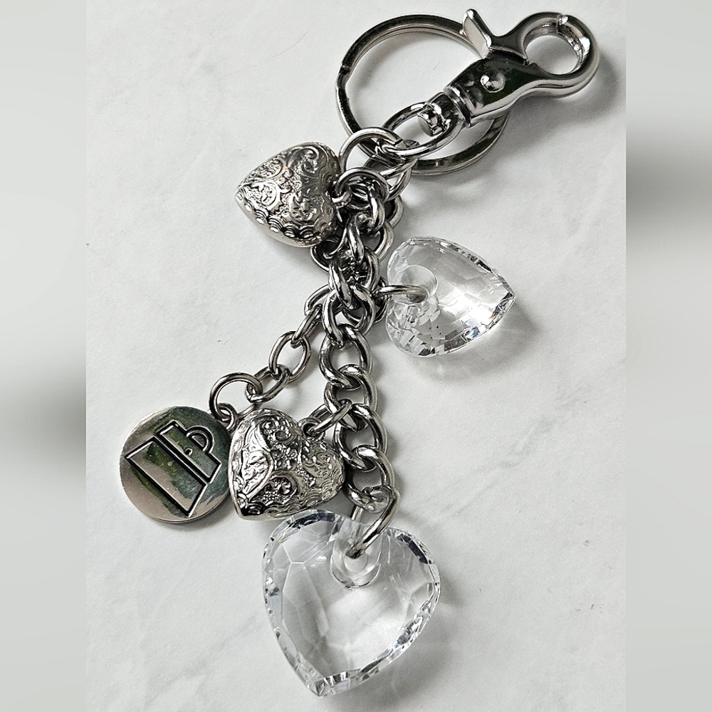 Kathy Van Zeeland Silver Bag Keychain Charm Purse Heart Key Ring
